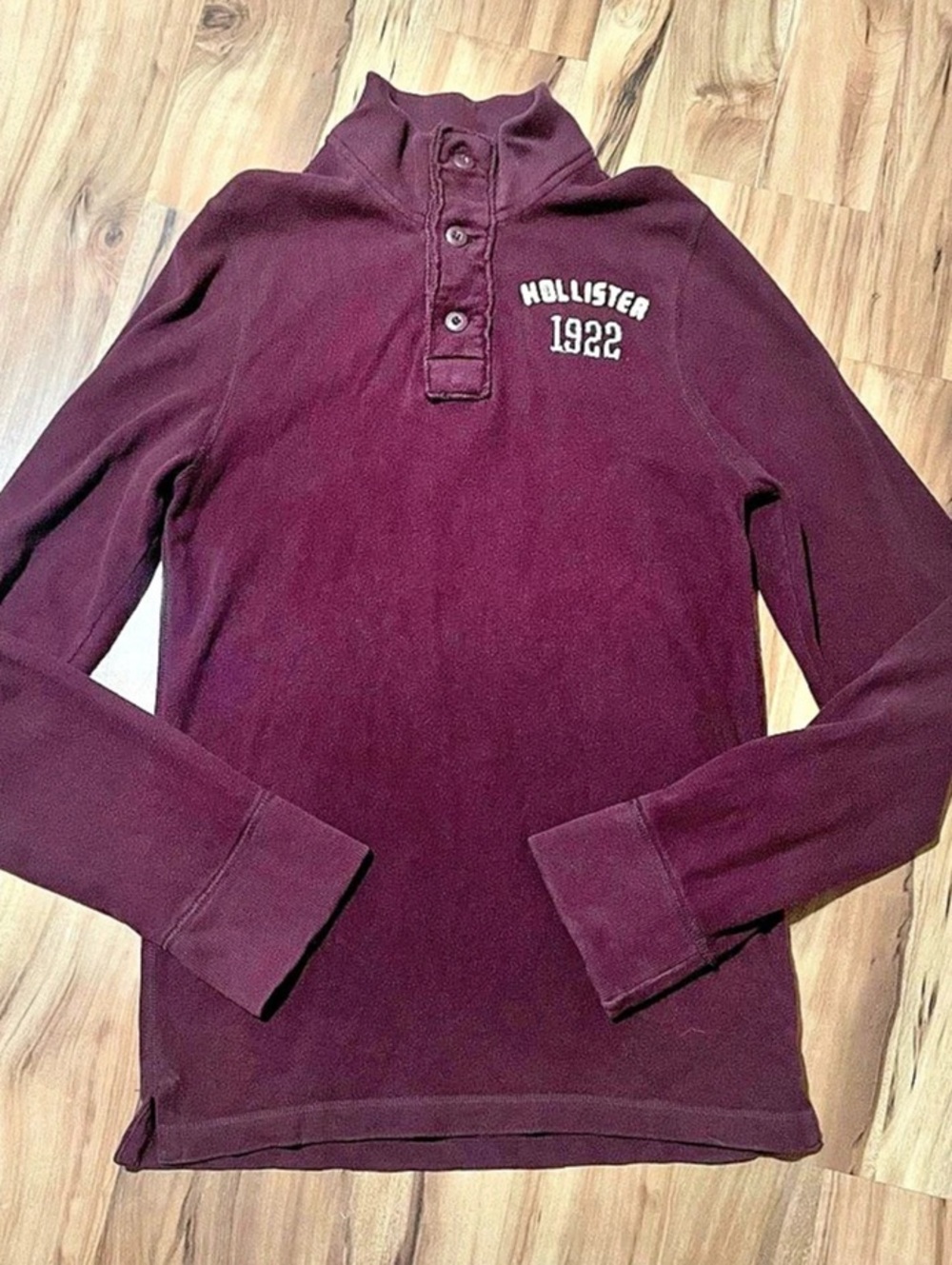 Vtg Y2K Hollister 1922 Men's Large Long Sleeve 1/4 Button Shirt Burgundy Cotton